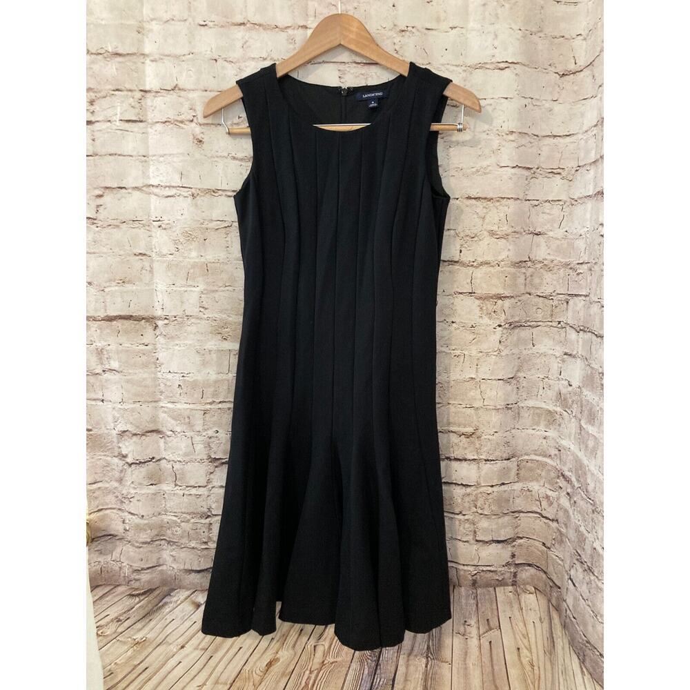Land's End Dress Womens 4 Black LBD Fit‎ & Flare Sleeveless Pleated Flowy Zip